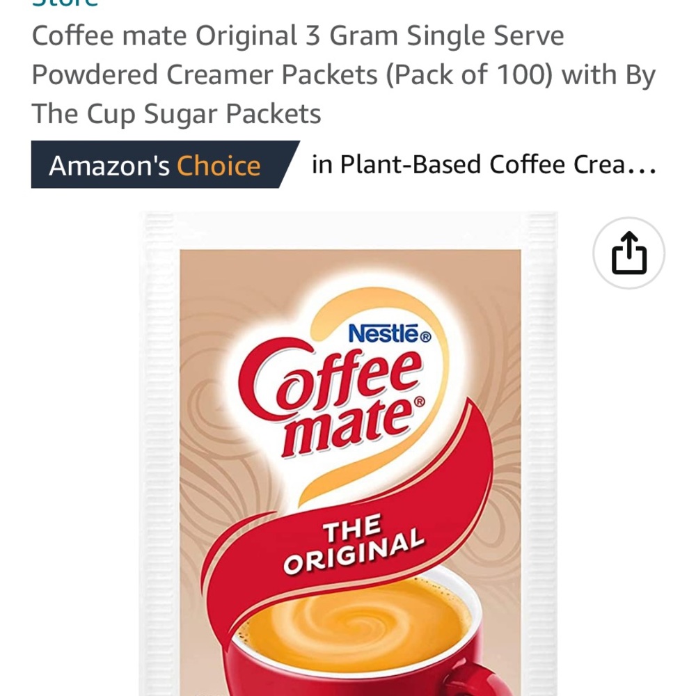 Coffee mate creamer individual packs. About 100 creamers plus sugar packets